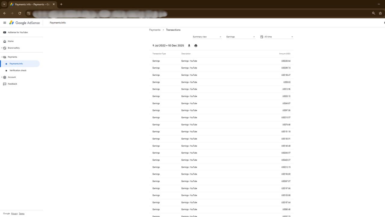 Real organic channel earnings screenshot